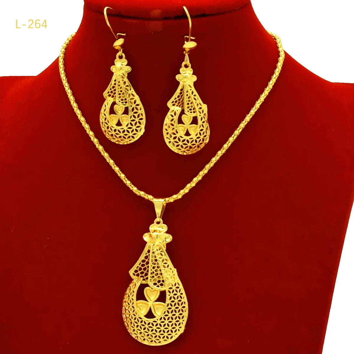 African Indian Bridal 2Pcs Pendant Jewelry Set 24K Gold Plated Dubai Women Wedding Necklace&Earrings Jewellery Party Presents - Hiron Store