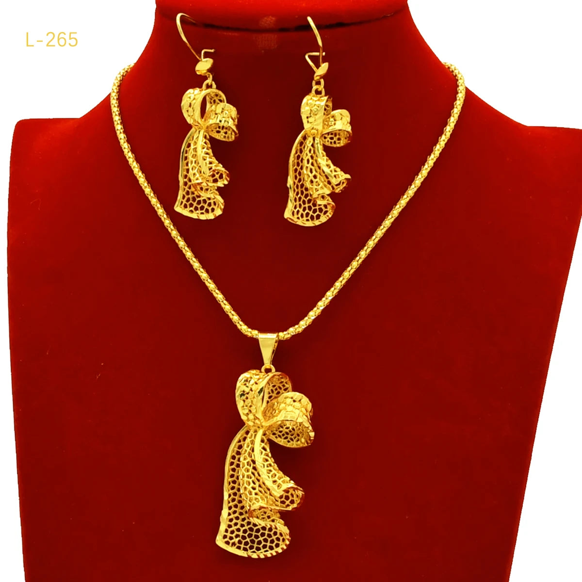 African Indian Bridal 2Pcs Pendant Jewelry Set 24K Gold Plated Dubai Women Wedding Necklace&Earrings Jewellery Party Presents - Hiron Store