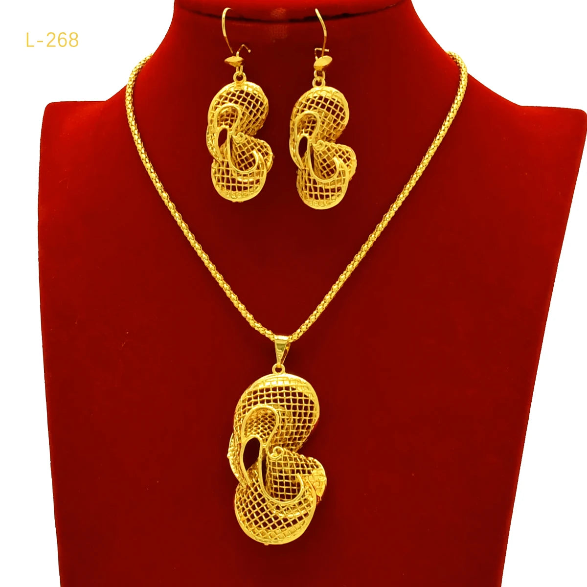 African Indian Bridal 2Pcs Pendant Jewelry Set 24K Gold Plated Dubai Women Wedding Necklace&Earrings Jewellery Party Presents - Hiron Store