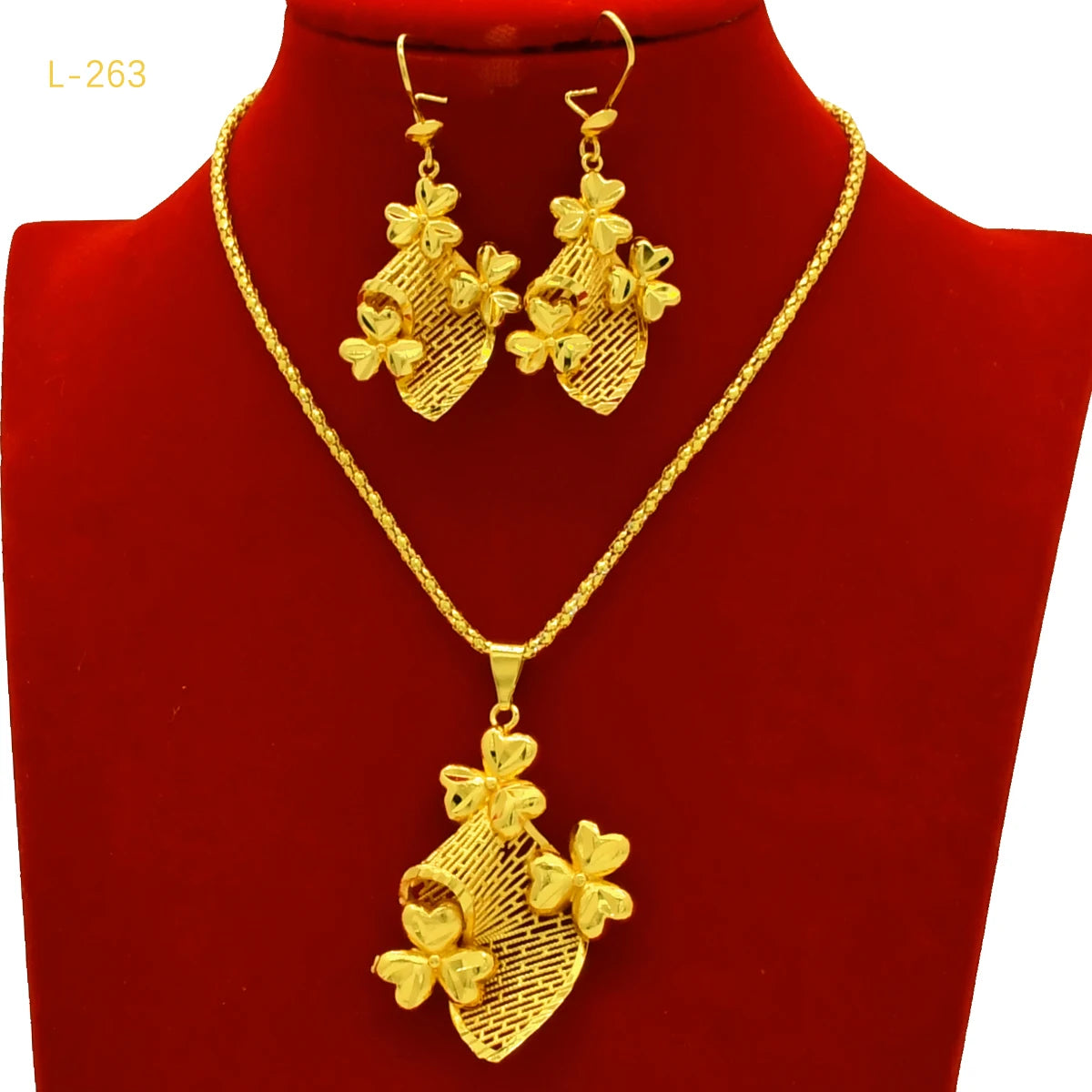 African Indian Bridal 2Pcs Pendant Jewelry Set 24K Gold Plated Dubai Women Wedding Necklace&Earrings Jewellery Party Presents - Hiron Store