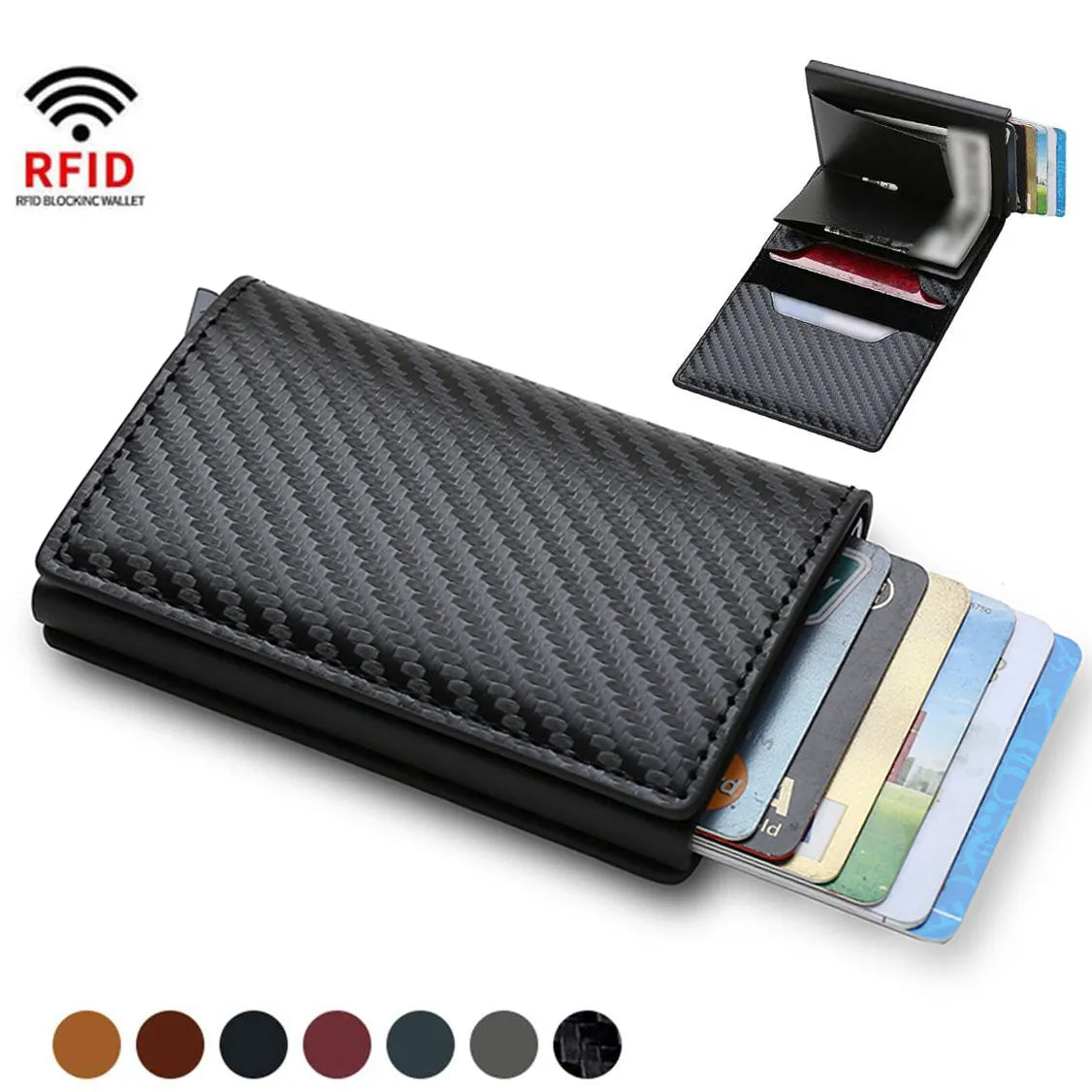 Carbon Fiber Slim Aluminum Men Wallet ID Credit Card Holder Mini RFID Wallet Automatic Pop up Bank Card Case Black Vallet 2024 - Hiron Store