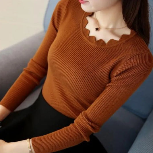 Casual Solid Sweater Women Knitted Slim White Pullover Long Sleeve Tops  Autumn Winter Butterfly Neck Jumper Female 7167 50 - Hiron Store