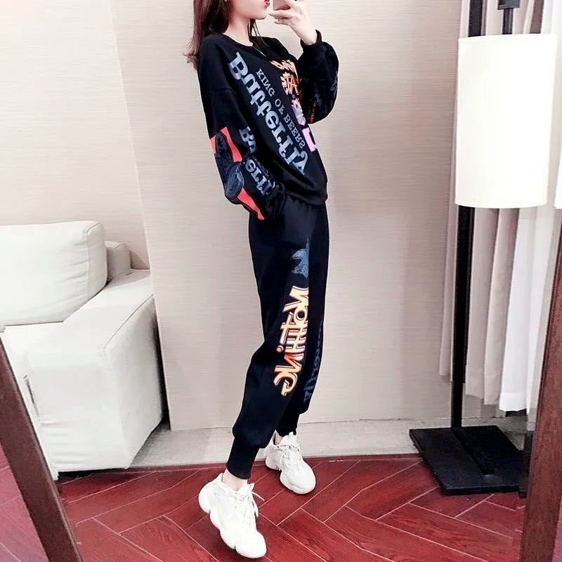 Casual Sweat Suits 2022 Spring Autumn New Women's Tracksuit Fashion Loose Long Sleeved Tops And Pants 2 Two Piece Set For Women - Hiron Store