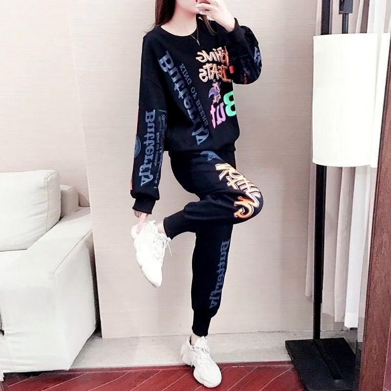 Casual Sweat Suits 2022 Spring Autumn New Women's Tracksuit Fashion Loose Long Sleeved Tops And Pants 2 Two Piece Set For Women - Hiron Store