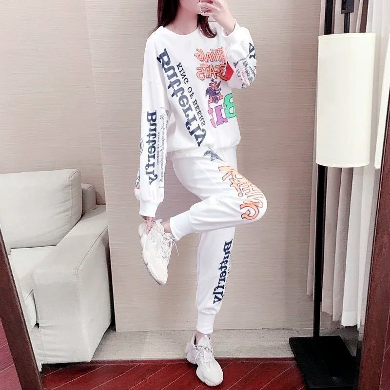 Casual Sweat Suits 2022 Spring Autumn New Women's Tracksuit Fashion Loose Long Sleeved Tops And Pants 2 Two Piece Set For Women - Hiron Store