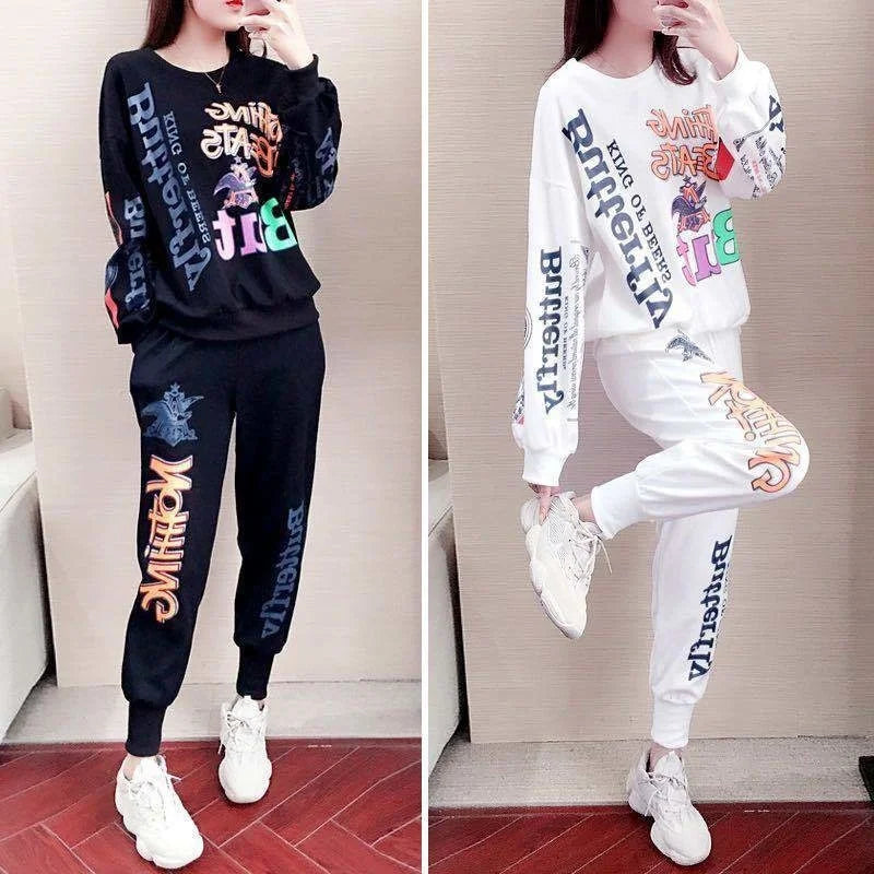 Casual Sweat Suits 2022 Spring Autumn New Women's Tracksuit Fashion Loose Long Sleeved Tops And Pants 2 Two Piece Set For Women - Hiron Store