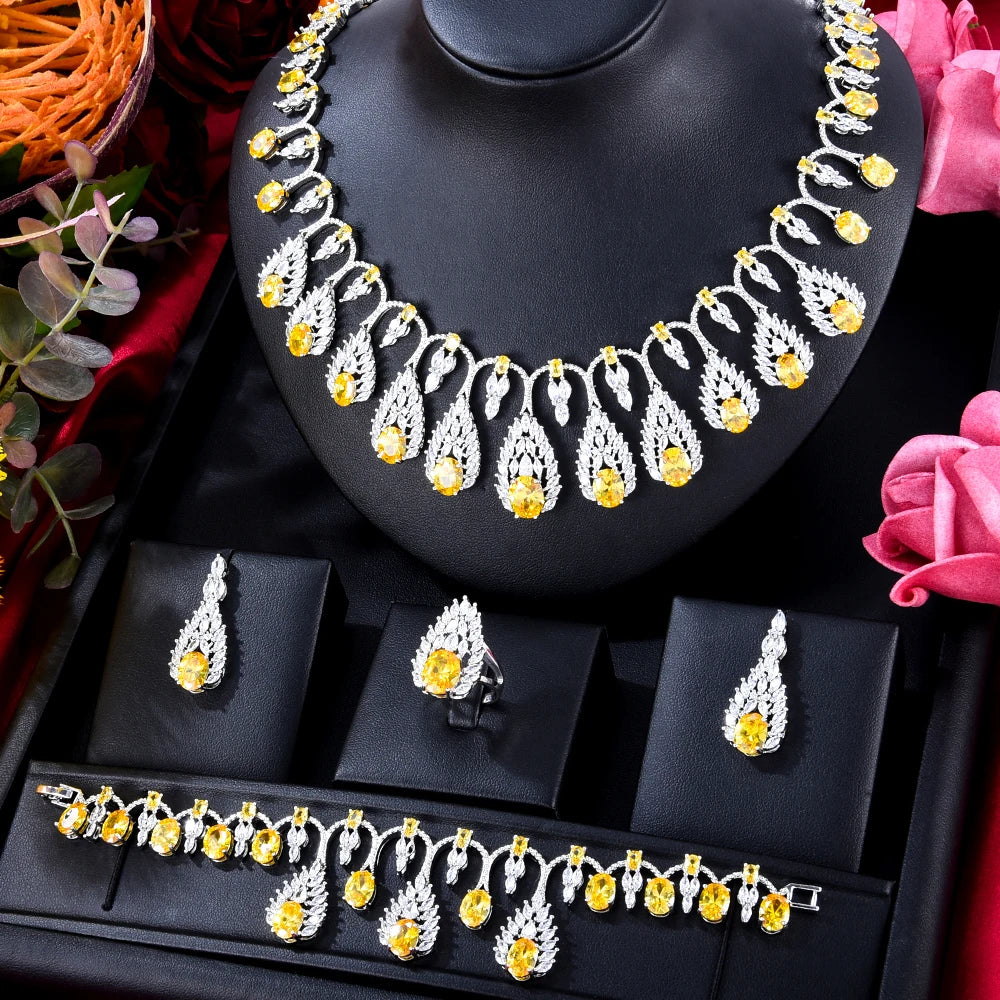 DUBAI Necklace earring Sets For Women Wedding  CZ Crystal Wedding Jewelry Sets - Hiron Store