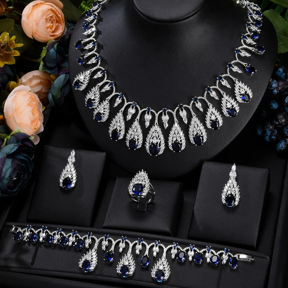 DUBAI Necklace earring Sets For Women Wedding  CZ Crystal Wedding Jewelry Sets - Hiron Store