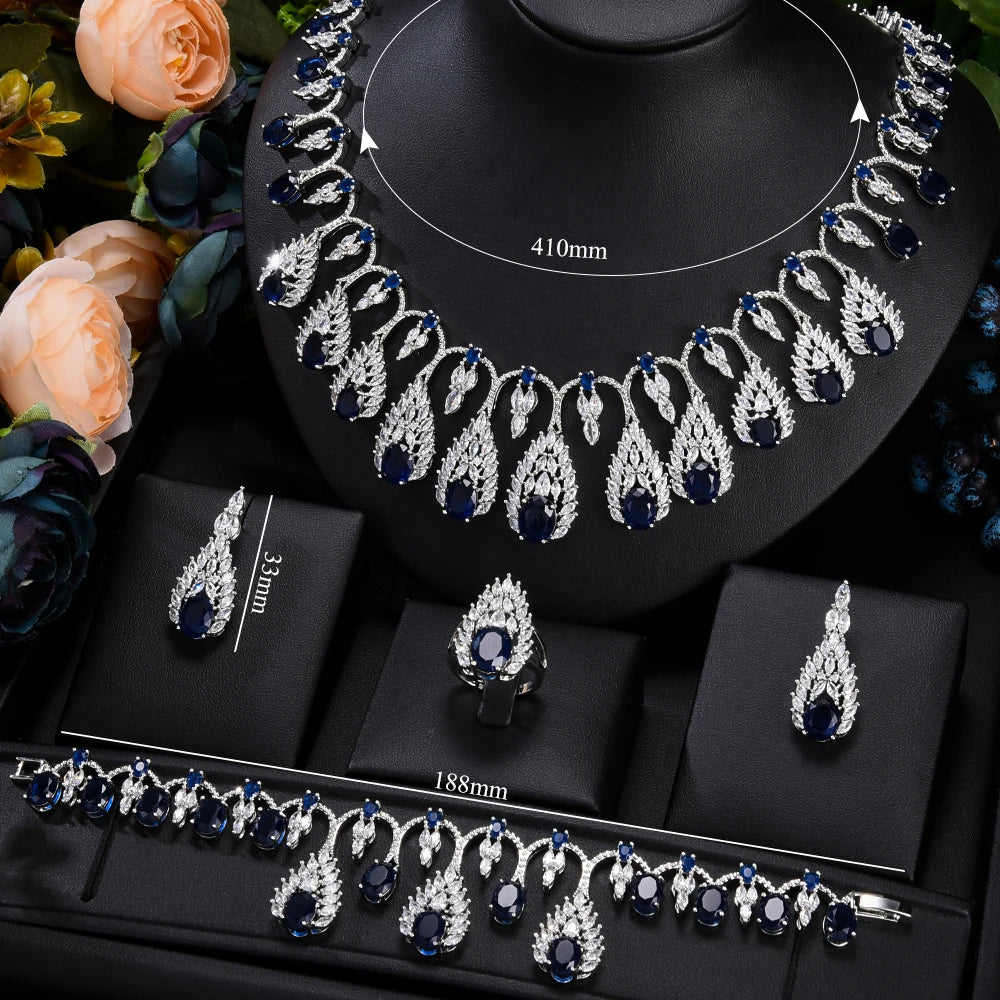 DUBAI Necklace earring Sets For Women Wedding  CZ Crystal Wedding Jewelry Sets - Hiron Store