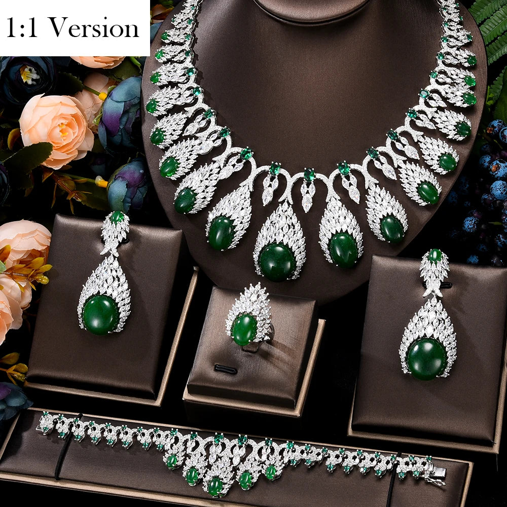 DUBAI Necklace earring Sets For Women Wedding  CZ Crystal Wedding Jewelry Sets - Hiron Store