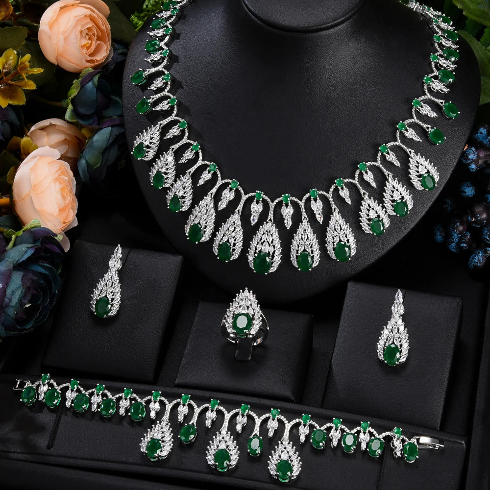 DUBAI Necklace earring Sets For Women Wedding  CZ Crystal Wedding Jewelry Sets - Hiron Store