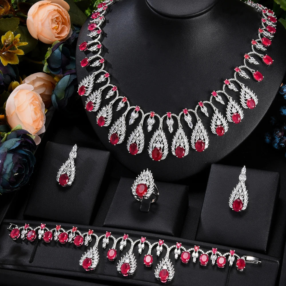 DUBAI Necklace earring Sets For Women Wedding  CZ Crystal Wedding Jewelry Sets - Hiron Store