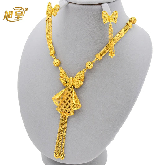 Dubai 24k Gold Plated Butterfly Pendant Necklace Earrings Set for Girls  African Drop Earrings Jewelry Sets Bridal Wedding Gifts - Hiron Store