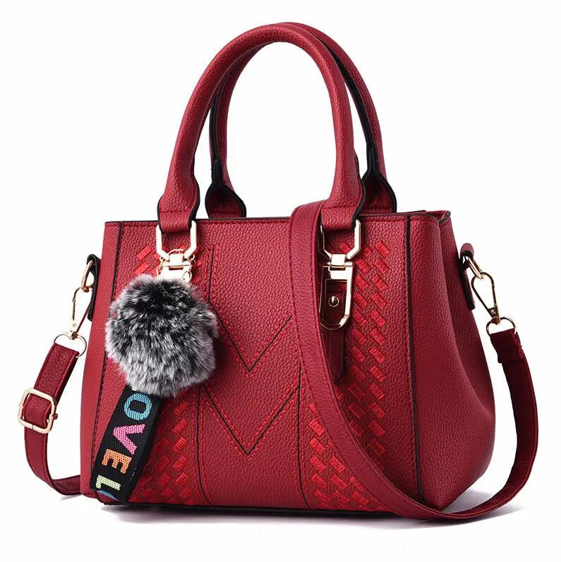 Embroidery Messenger Bags Women Leather Handbags Bags for Women Sac a Main Ladies hair ball Hand Bag - Hiron Store