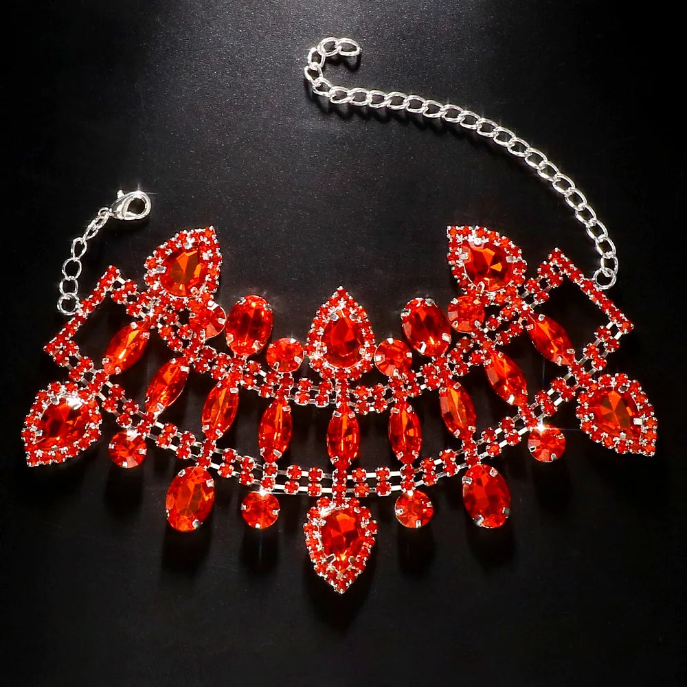 Exaggerated Rhinestone Hot Red Hollow Water Drop Hand Bracelet Party Jewelry for Women Crystal Geometric Wide Bangle Bracelet - Hiron Store