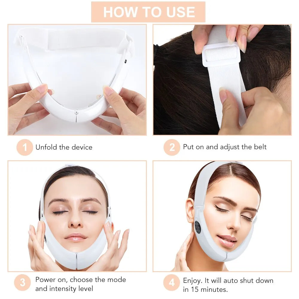 Face Lifter V-Line Up Face Lifting Belt Face Slimming Vibration Massager LED Display Facial Beauty Instrument 5 Modes - Hiron Store