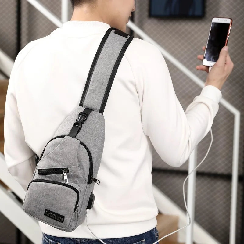 Fashion Boys Shoulder Bag USB Rechargeable Crossbody Bag Men's Anti-theft Multifunctional Chest Bag‘s Travel Backpack Handbag - Hiron Store