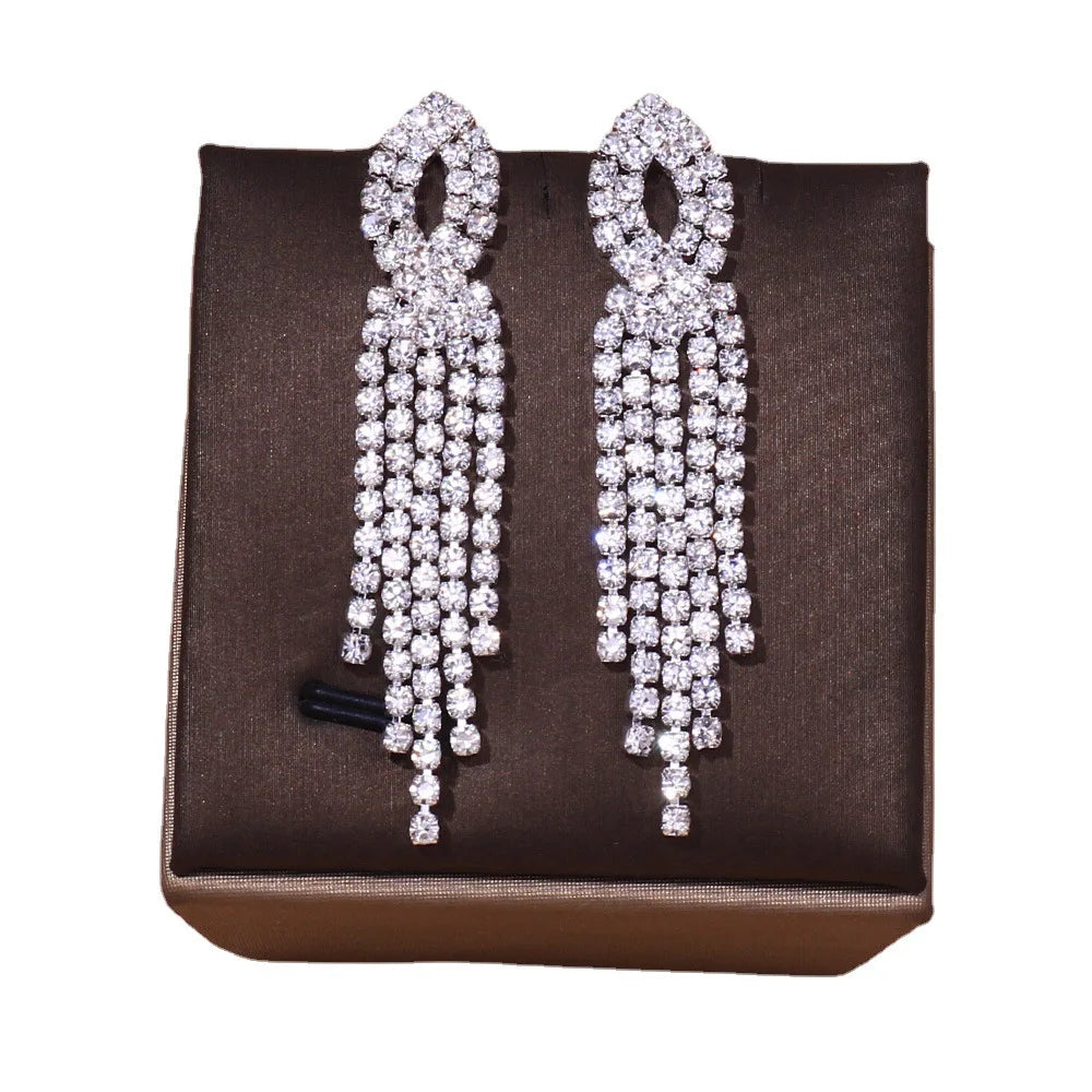 Fashion Classic Elegant Tassel Crystal Bridal Jewelry Sets African Rhinestone Wedding Necklace Earrings Bracelet Sets - Hiron Store