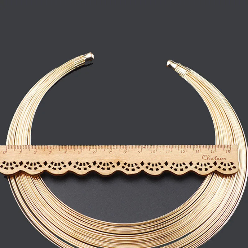Fashion Dubai Gold Color Jewelry Sets Exaggerated Line Necklace Wedding Gift African Jewelry for Women - Hiron Store