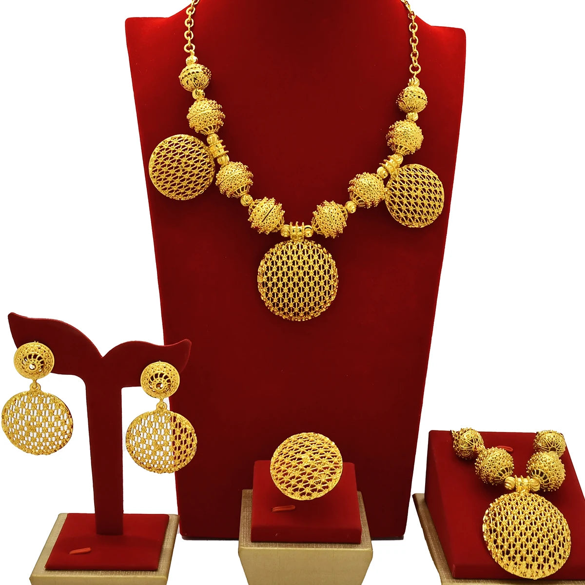 Fashion Dubai Gold Plated Jewelry Set for Women Nigeria Wedding Necklace Earrings Bracelet Ring Bridal Jewellry Accessories 24K - Hiron Store