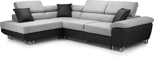 GSW - Anton - Sofa - Storage - Sofa Bed - Black/grey - Faux leather/fabric (Black/Grey, Left hand corner and Right hand corner) (Left Hand Corner) - Hiron Store