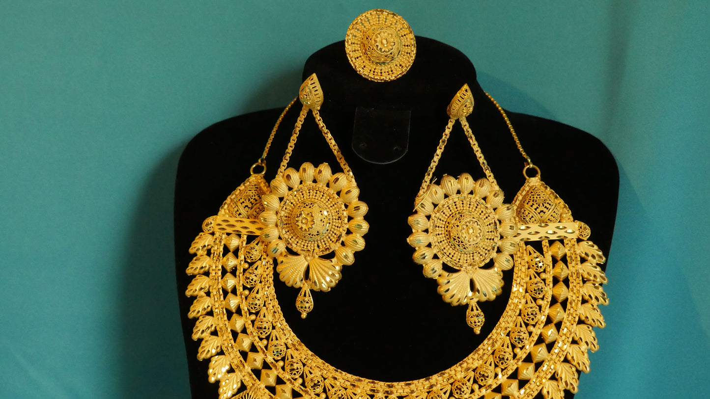 Gold Plated Necklace set, Handmade, Indian, 22ct Heavy Gold forming Jewellery 3day UK FREE Delivery - Hiron Store