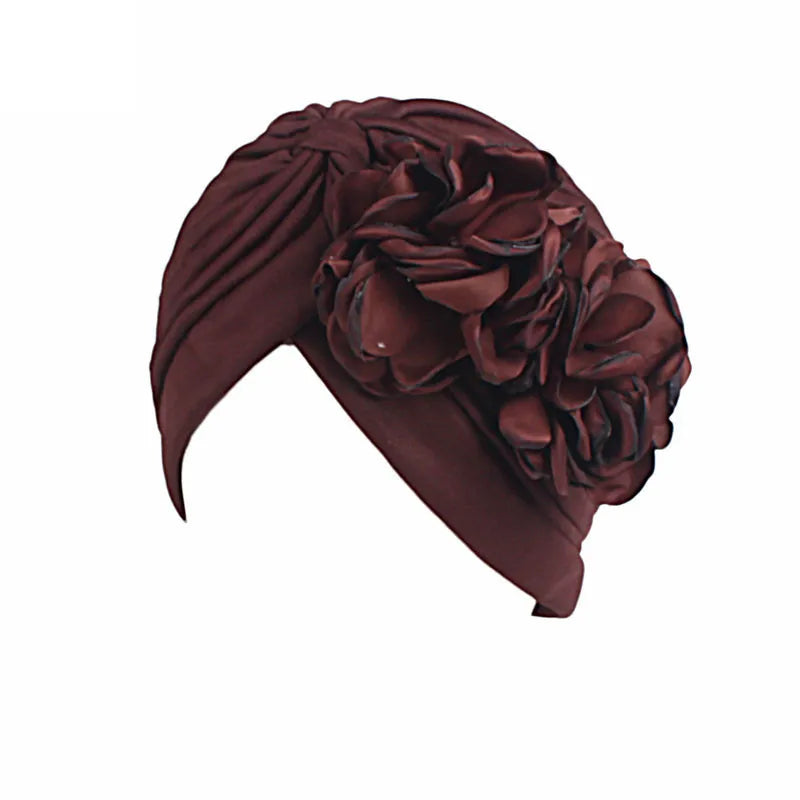 New Flower Decoration Turban, Solid Color Women's Head Wrap, Fashion Headwear, Bandana Cap