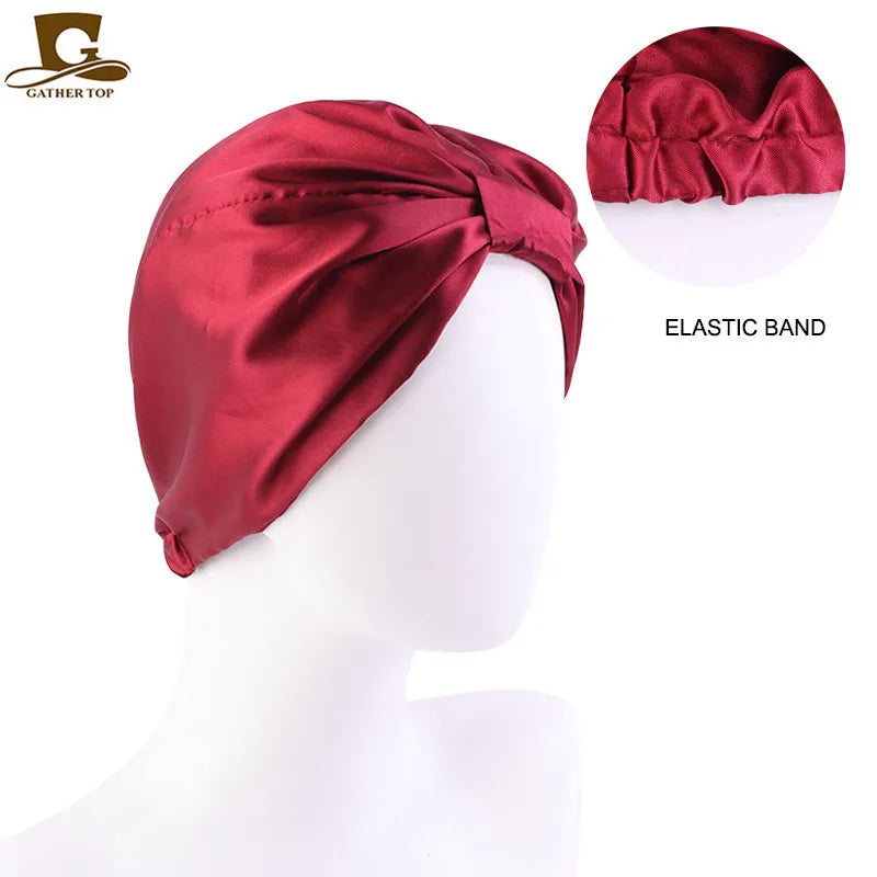 Silk Sleeping Bonnet Caps For Women Silky Headcover Double Layer Knotted Headband
