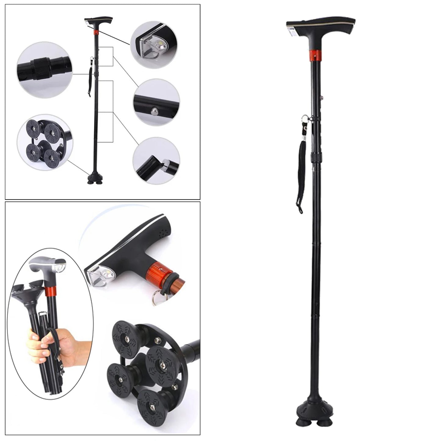 Adjustable Metal Walking Stick Travel Cane Portable Walking Canes for Senior Women Men Hand Grip