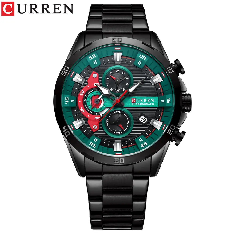 Waterproof Sport Quartz Chronograph Wristwatch Luxury Stainless Steel Clock