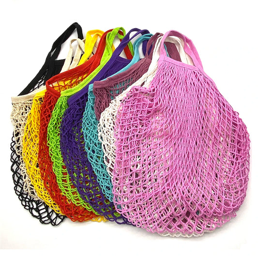 Portable Reusable Grocery Bags for Fruit Vegetable Bag Cotton Mesh String Organizer Handbag Short Handle Net Shopping Bags Tote - Hiron Store