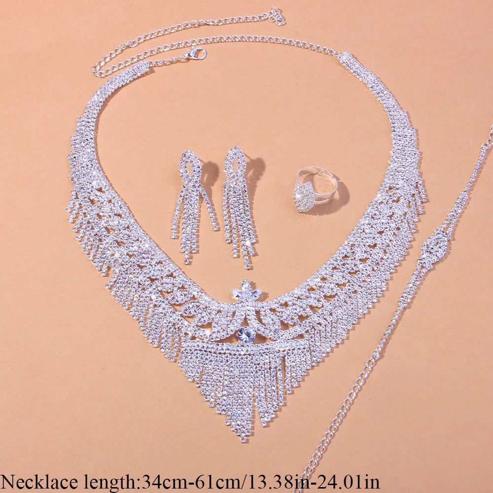 Stonefans Tassel Rhinestone Bridal Jewelry Sets for Women Crystal Necklace