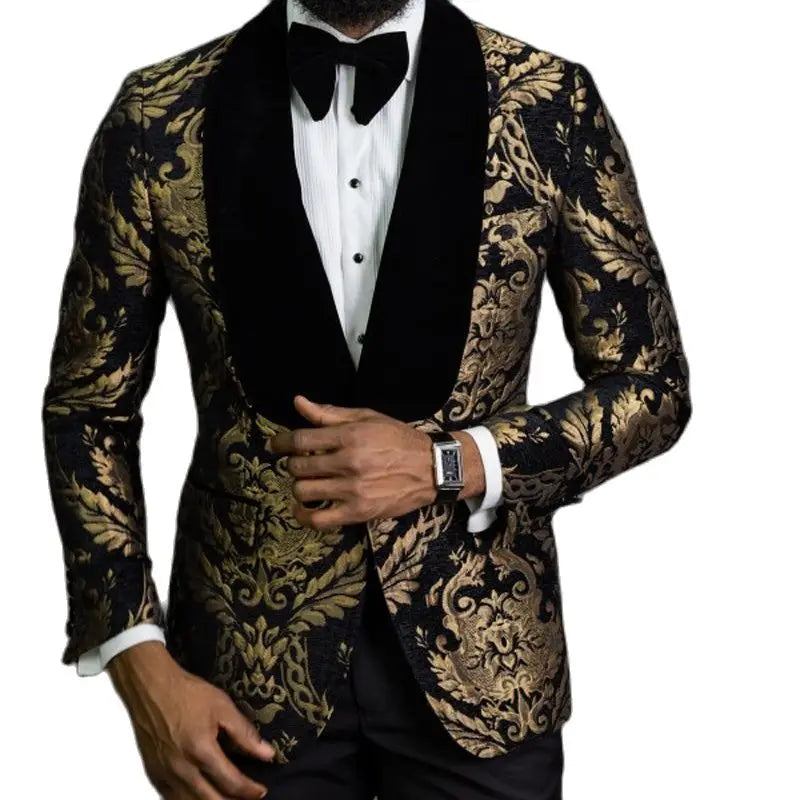 Blazer for Men Prom African Fashion Slim Fit with Velvet Shawl Lapel Male Suit Jacket