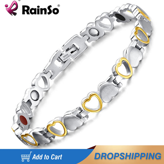 Rainso Fashion Stainless Steel Bracelet For Women With Magnet Energy Bio Health Care Jewerly Bracelet viking Lovers Hand Chain - Hiron Store