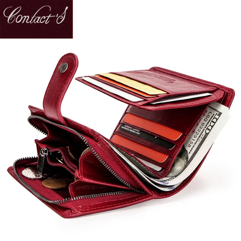 Contact's Genuine Leather Wallets Women Men RFID Blocking Card Holder Wallet Ladies Coin Purse