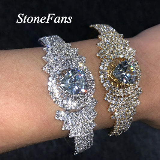 Fashion Bling Crystal Heart Bangle Bracelet Jewelry Bridal Rhinestone Open Cuff Bracelet Luxury Wedding Jewelry - Hiron Store