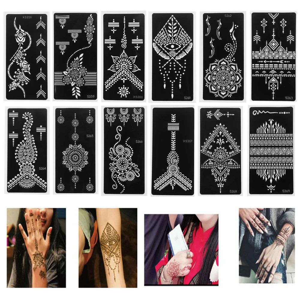 New Professional Henna Stencil Temporary Hand Tattoo Body Art Sticker Template Wedding Tool Flower Tattoos