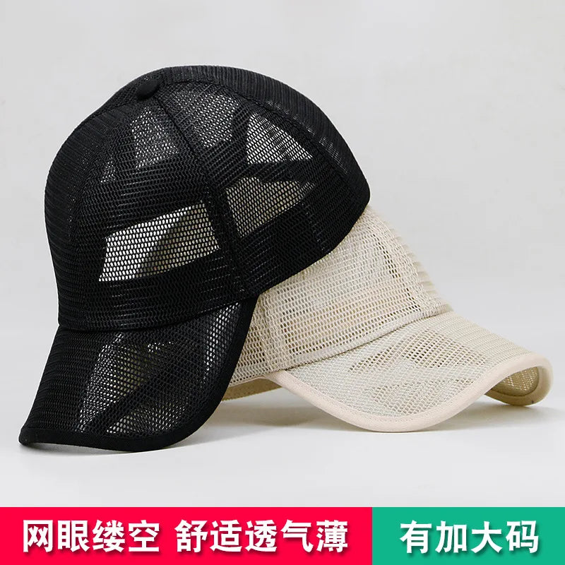 Summer Full Mesh Sun Cap Curved Peak Snapback Fishing Hat Oversize Large Baseball cap for Big Head Men & women