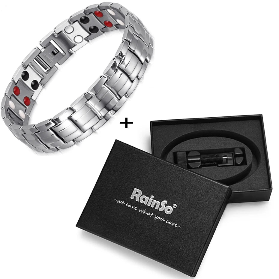 Rainso Health Care Stainless Steel Bracelet With Magnetic Men's Bracelet Viking 4in1 Elements Therapy Sleep Aid Chain Jewelry - Hiron Store