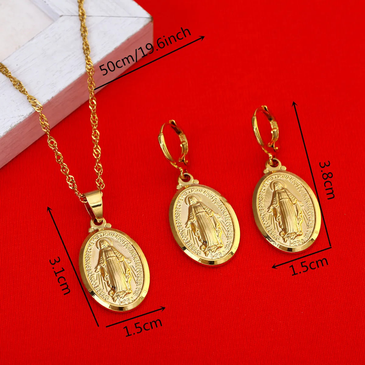 Gold Color Virgin Mary Jewelry Set Trendy Our Lady Women Men Pendant Necklaces