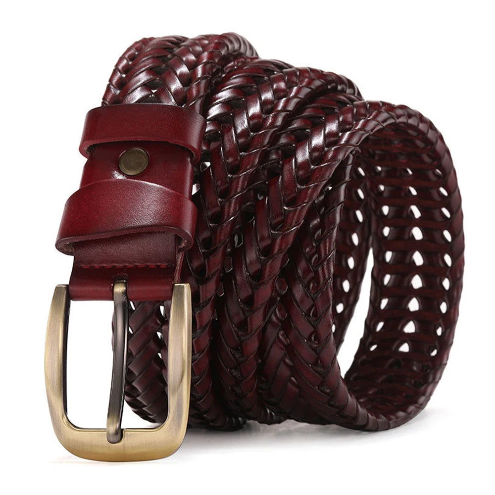 Men Genuine Leather Braided Belts Webbing High Quality Hand Vintage Belts for Men Gold Pin Buckle Casual for Jeans Strap HQ212 - Hiron Store