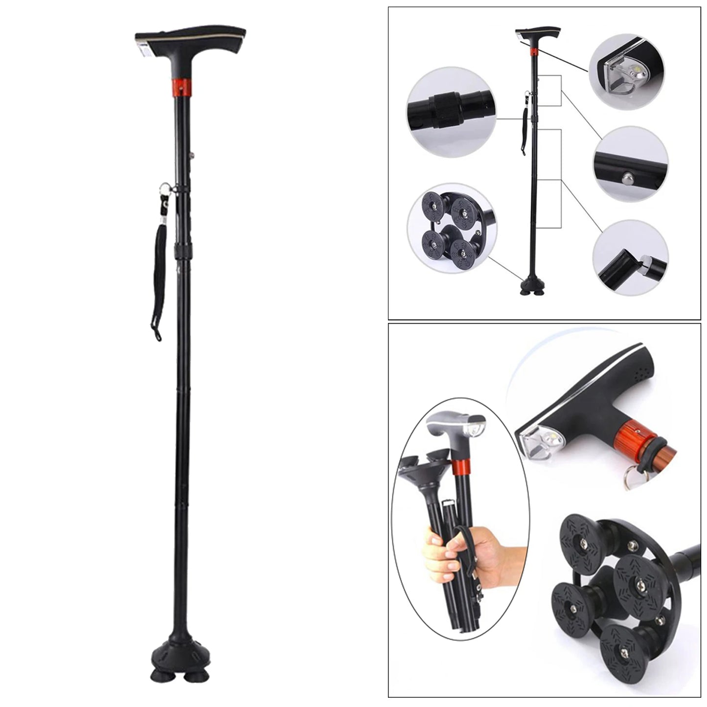 Adjustable Metal Walking Stick Travel Cane Portable Walking Canes for Senior Women Men Hand Grip