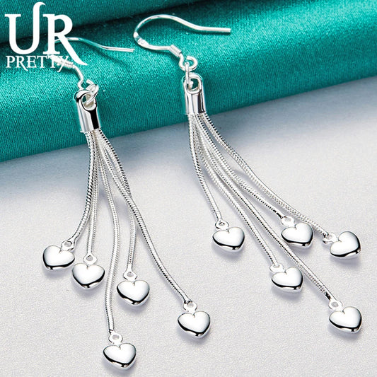 URPRETTY 925 Sterling Silver Five Love Snake Chain Drop Earring For Women Wedding Engagement Party Jewelry Christmas Gift - Hiron Store