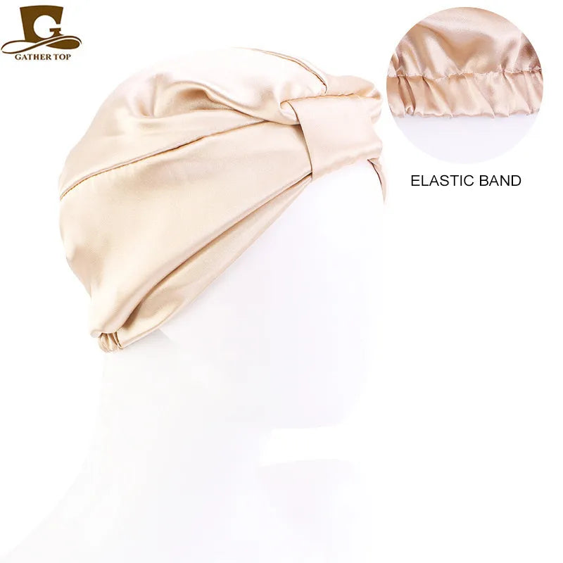 Silk Sleeping Bonnet Caps For Women Silky Headcover Double Layer Knotted Headband