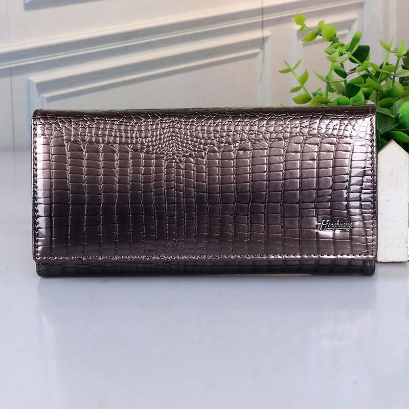 Genuine Leather Wallet Women Long Women's  Wallets Alligator Pattern Female Purse Money Bag