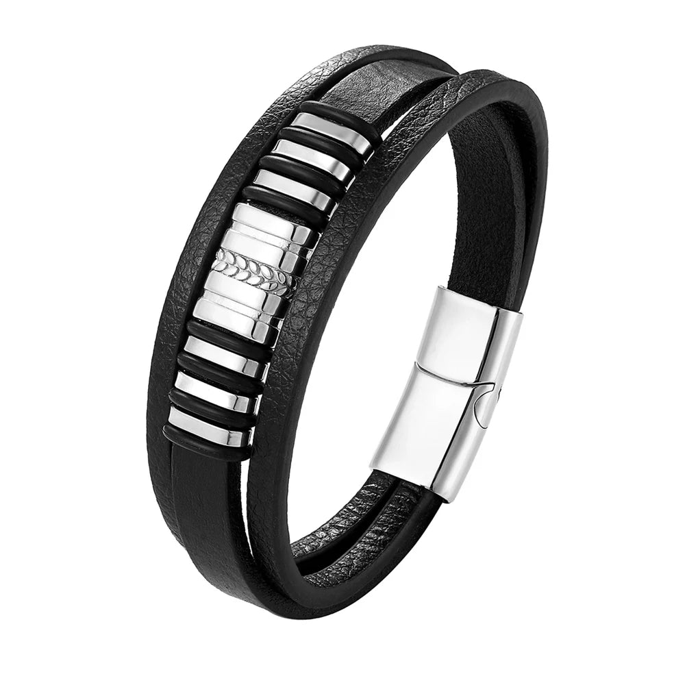 High Quality Luxury Accessories Bracelet Men's Fashion Gift Black Genuine Leather Bracelets DIY Combination Wild Handsome Gift - Hiron Store