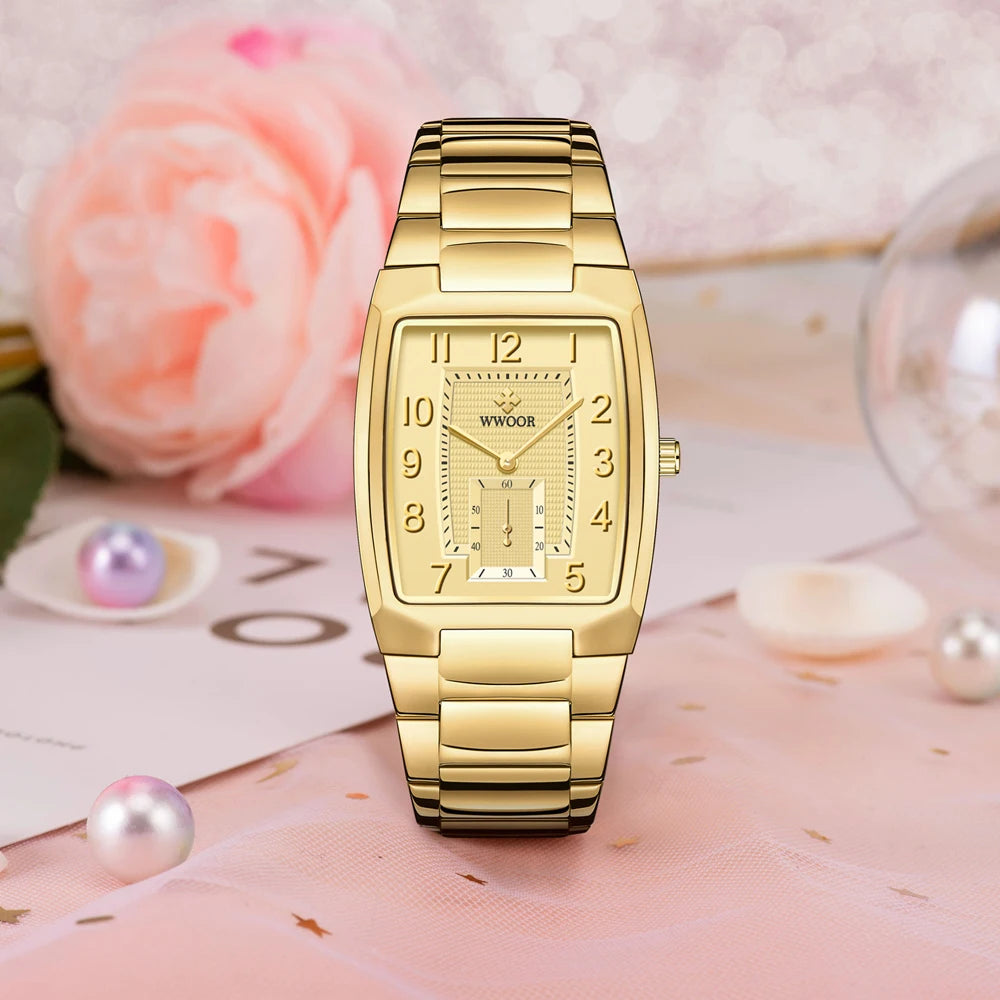 WWOOR 2024 New Gold Women Watches Creative Steel Bracelet  Ladies Square Waterproof Female Relogio Feminino