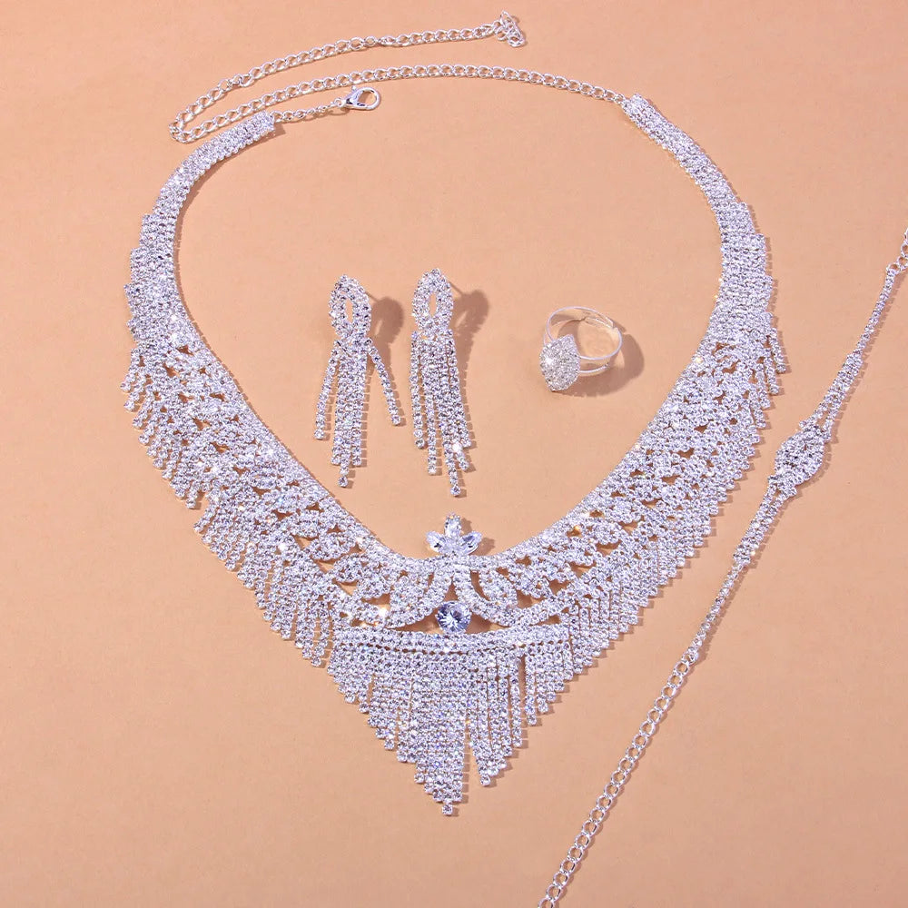 Stonefans Tassel Rhinestone Bridal Jewelry Sets for Women Crystal Necklace