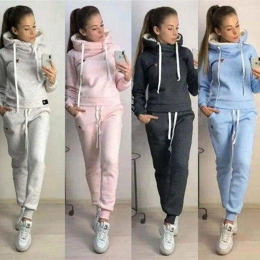 Winter 2 Piece Set Tracksuit Women Sportwear Fleece  Pullover Sweatshirts Warm Outfits