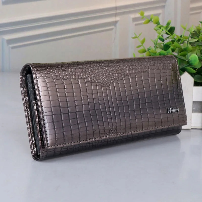 Genuine Leather Wallet Women Long Women's  Wallets Alligator Pattern Female Purse Money Bag